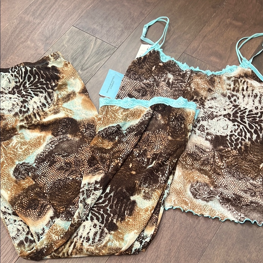 Leopard Print Sleepwear Set with Aqua Accents